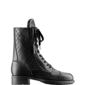 CHANEL Combat Boots 38.5 Black